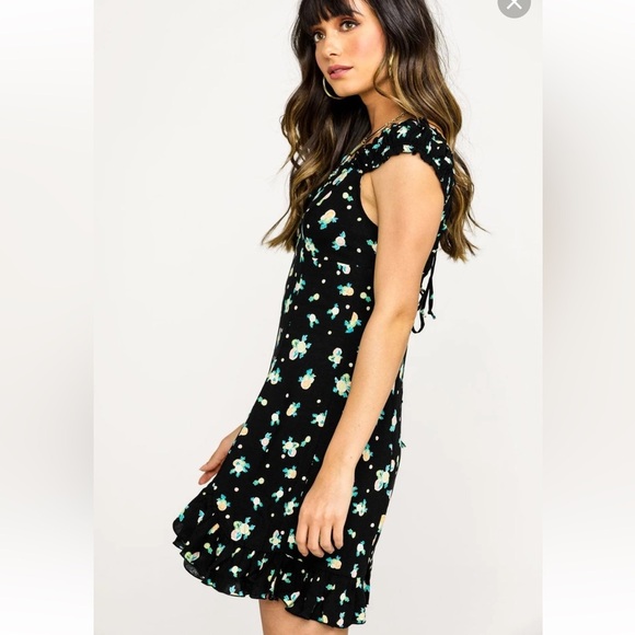 Free People Like A Lady Black Lemon Print Mini Dress - Picture 3 of 12